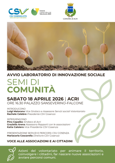 Semi di comunità. Primo incontro ad Acri il 18 aprile con associazioni e cittadini