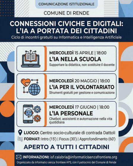 L’IA per il volontariato. Corso di Comune Rende e Informatici senza frontiere