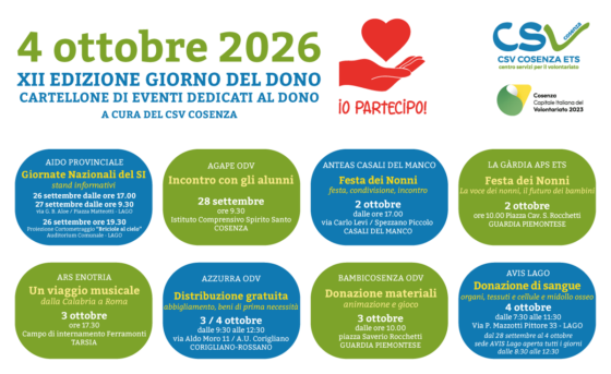 Giorno del Dono 2026. Le iniziative nella provincia di Cosenza