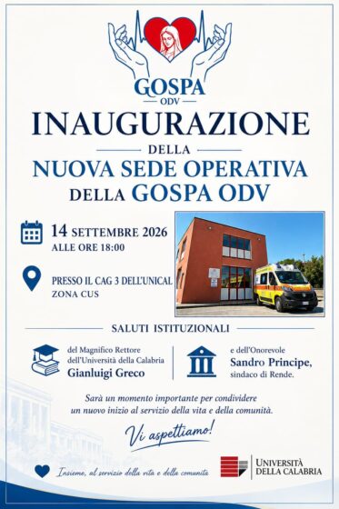 GOSPA ODV inaugura nuova sede operativa all’Università della Calabria