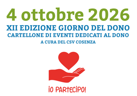 Giorno del Dono. Il CSV Cosenza promuove iniziative con cartellone unico