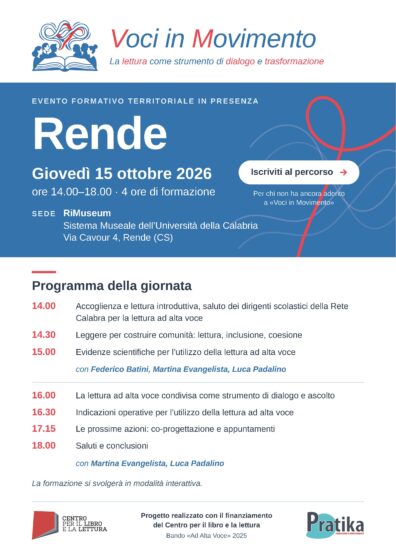 Rende. Incontro formativo gratuito sulla lettura ad alta voce condivisa