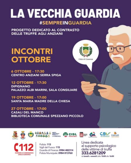 Cosenza. Riparte il progetto “La vecchia guardia #sempreinguardia!”