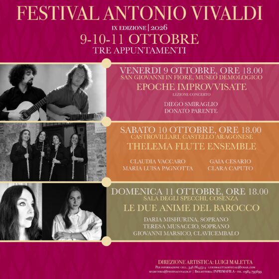 Festival Antonio Vivaldi. I prossimi eventi a San Giovanni in Fiore, Castrovillari e Cosenza